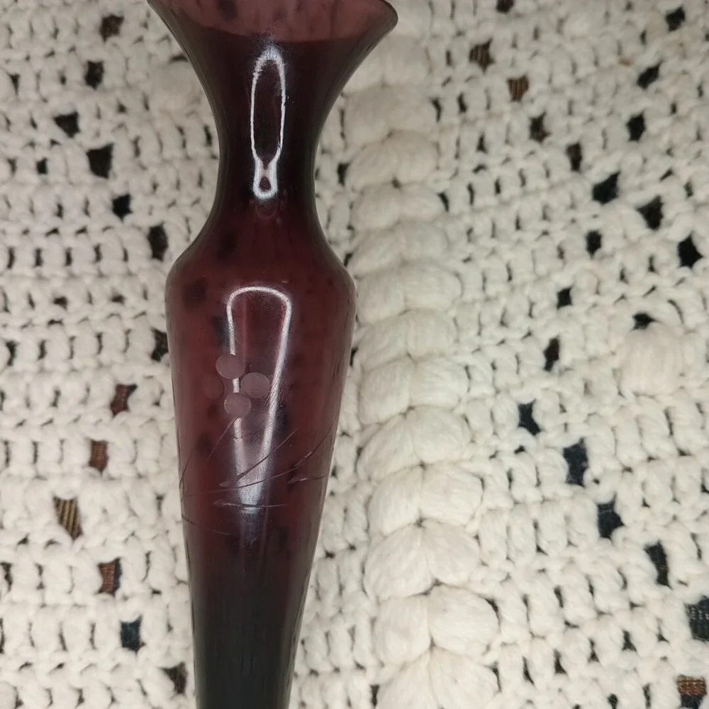 Norleans Vintage Etched Flower Glass Deep Purple Vase Japan Single 8